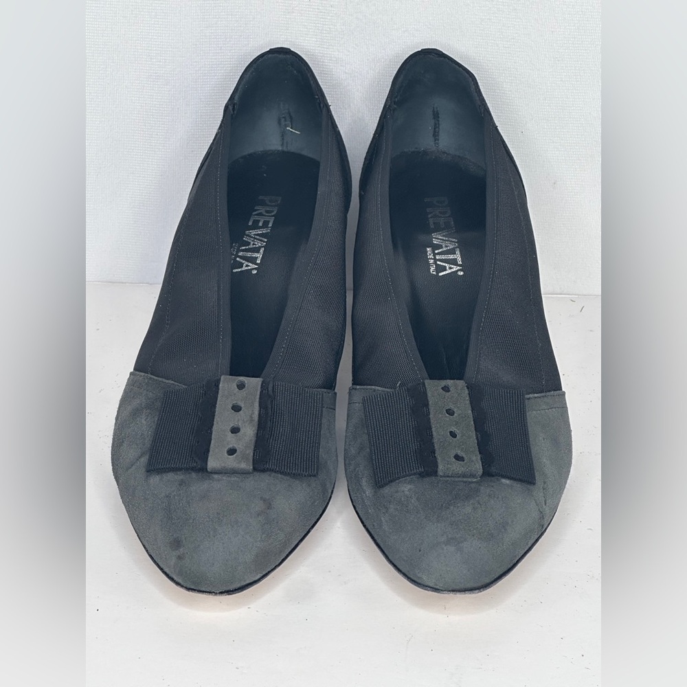 Prevata Vero Cuoio Pumps Italy Black Gray Heels Bow Detail‎ Office wear Sz 10